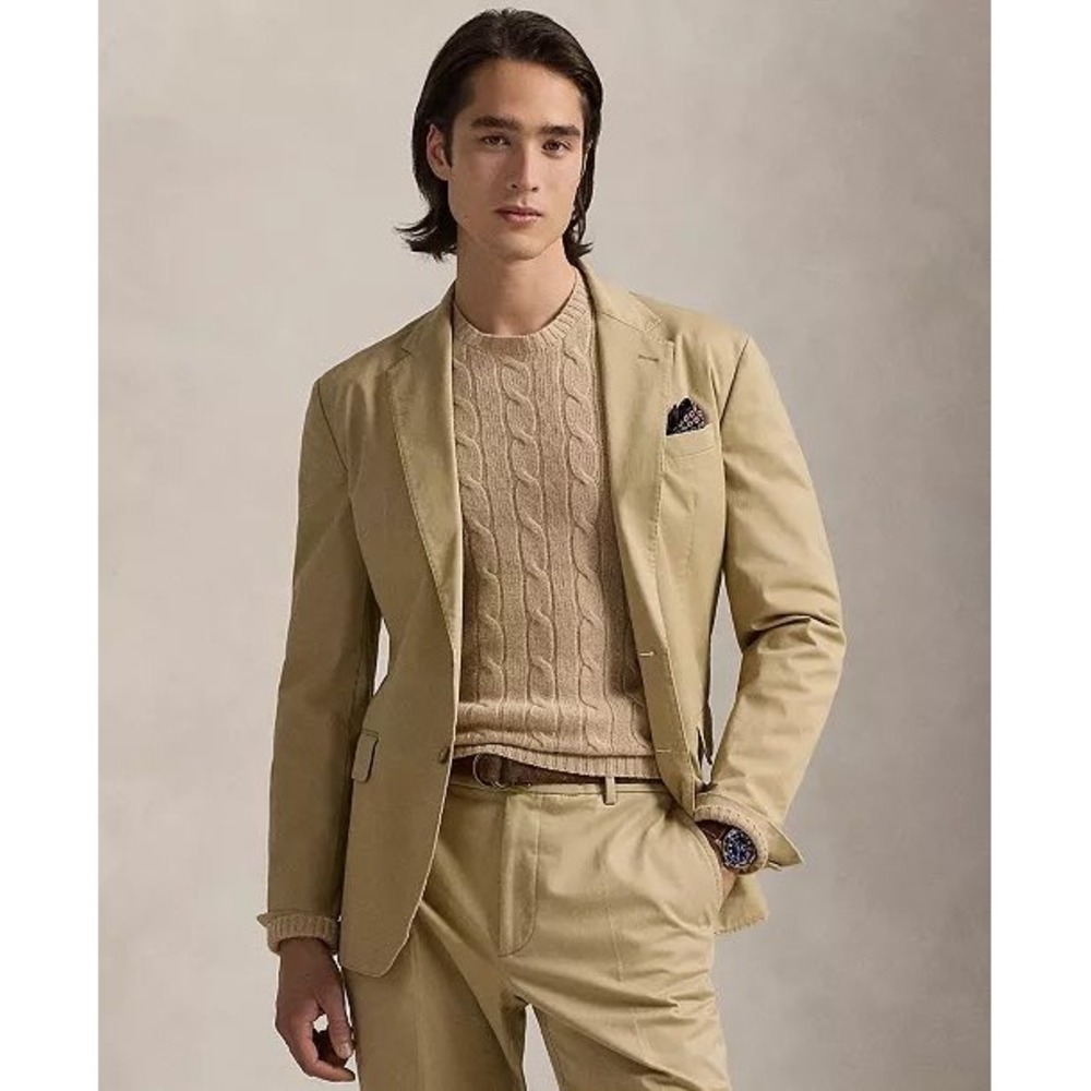 Polo Ralph Lauren Unconstructed Modern Suit Jacket 46R Tan Chino Blazer Preppy